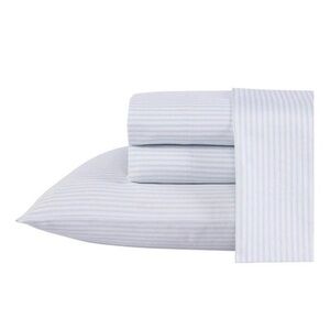 Laura Ashley ~ Queen Ramona Blue/White Stripe 300TC Soft Cotton ~ 4 Pc Sheet Set